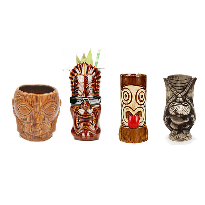 Tiki Mugs Ceramic Hawaiian Luau Party Mugs Drinkware, Cute Exotic Cocktail Glasses, Tiki Bar