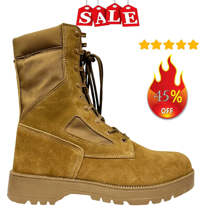 New Brand Leather Man Tactical Combat Boots Men Outdoor Hiking Desert Boots Breathable Male Ankle Boots