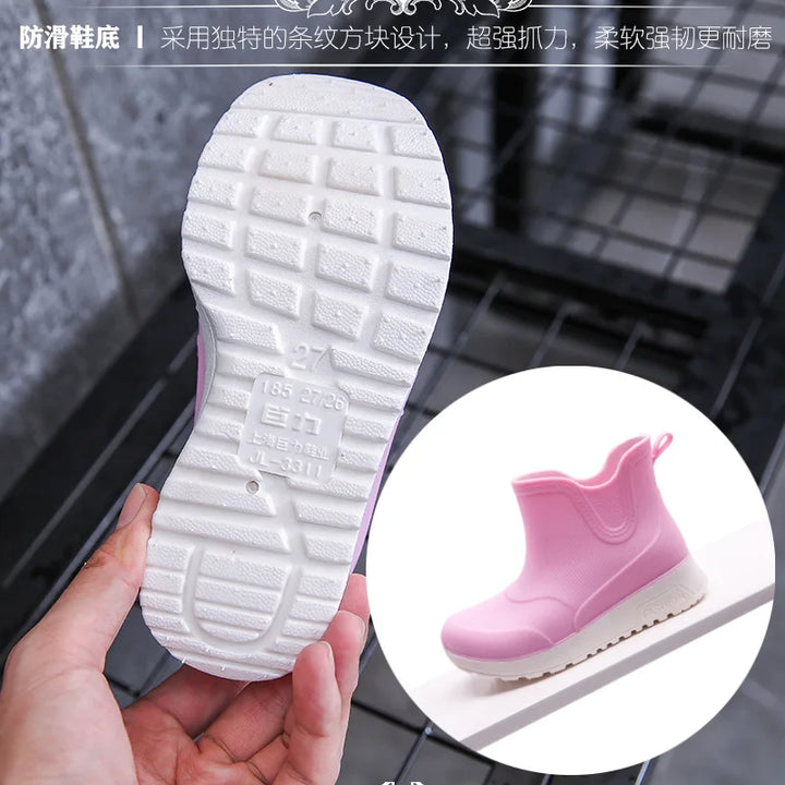 Kid's Rain Boots Anti Slip Waterproof Water Boots Boys Girls Solid Slip on Rubber Shoes Versatile Outdoor Children's Sneakers