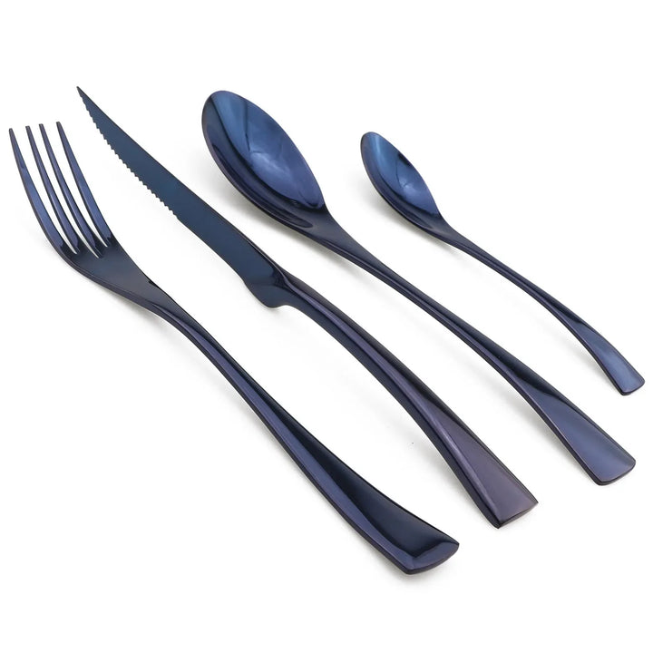 24Pcs Shiny Black Cutlery Set Stainless Steel Dinnerware Sharp Steak Knife Forks Coffee Spoons Tableware Kitchen Silverware Set