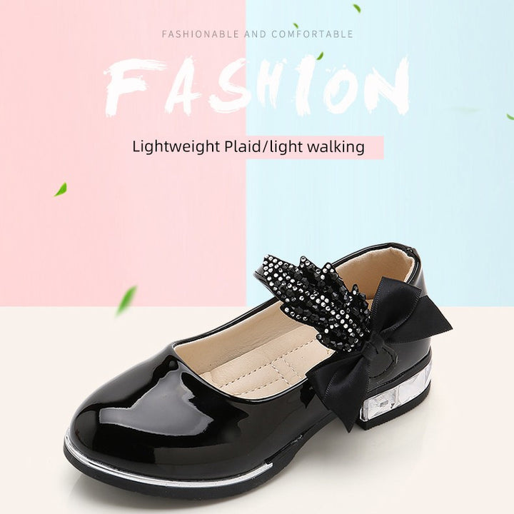 Girl Princess Little Leather Shoes 2025 New Arrival Kids Black Crystal Student Performance Flats Children's Soft Sole Children's Shoes