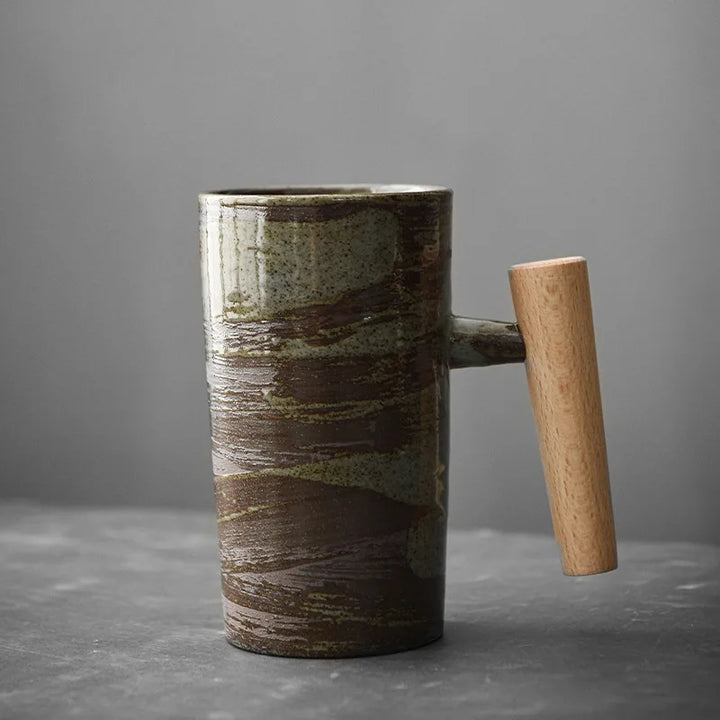 Ceramic Mug with Wooden Handle Coffee Cup Oatmeal Breakfast Cups Couple Water Cups Milk Mug Milk Tea Cup Juice Glasses Tea Mugs