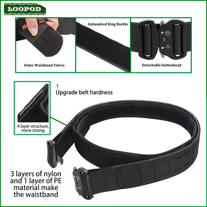 Tactical Quick Release Metal Buckle for Men, MOLLE Airsoft Men Belts, Military Tactical Belt, 2"