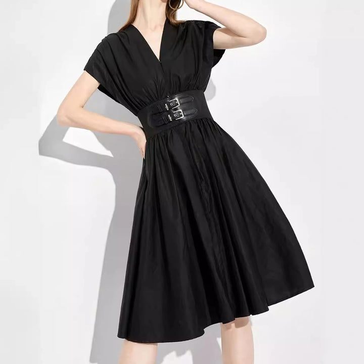Women Long Dress New V-neck Sleeveless High Waist Slim Black Business Party