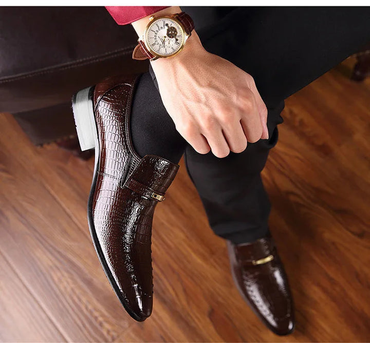 Mens PU Luxury Crocodile Pattern Men Business Dress Shoes Leather Casual Social Shoe Male Wedding Footwear Zapatos Hombre