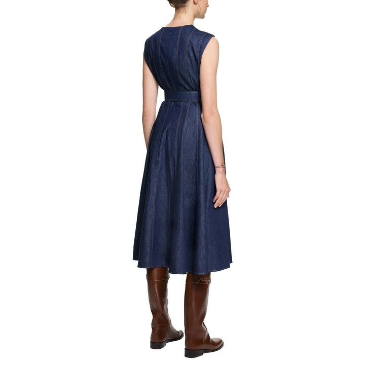 Fashion Sleeveless High Waist Maxi Dress Denim  Elegant O Neck New Office Ladies