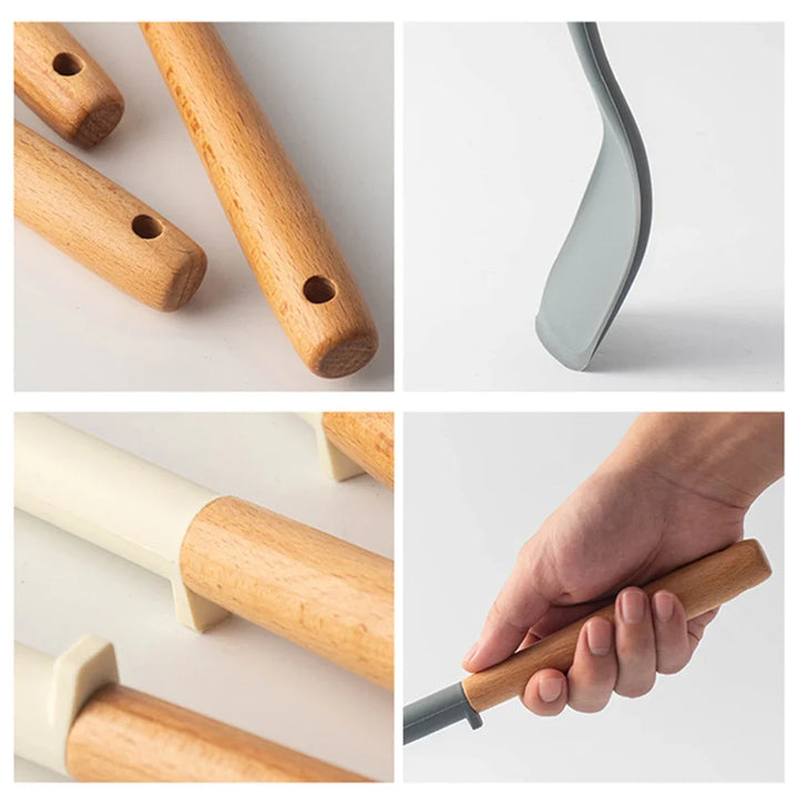Black Silicone Wooden Handle Cooking Tool Non-stick Kitchen Utensils Silicone Spatula Baking Kitchen Utensils Tool