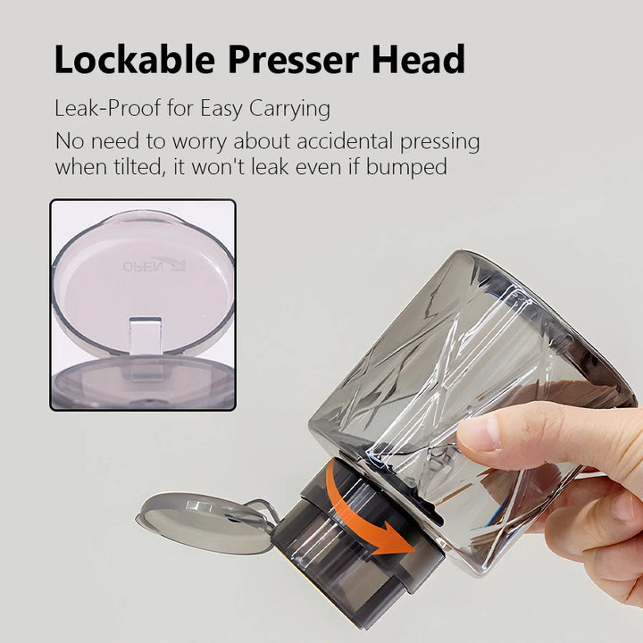 Lockable Empty Pump Dispenser Refillable Bottle, Nail Manicure Cleaner Makeup Remover Container Press Bottle
