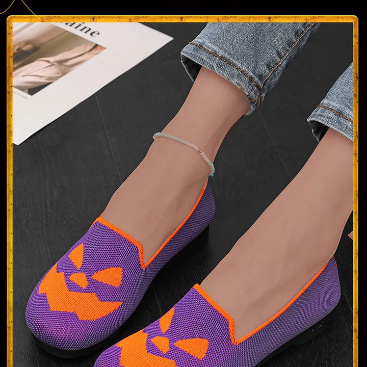 2024 New Women's Shoes Halloween Pumpkin Casual Flat Shoes Single Lightweight, Breathable, Fashionable Cloth Shoes
