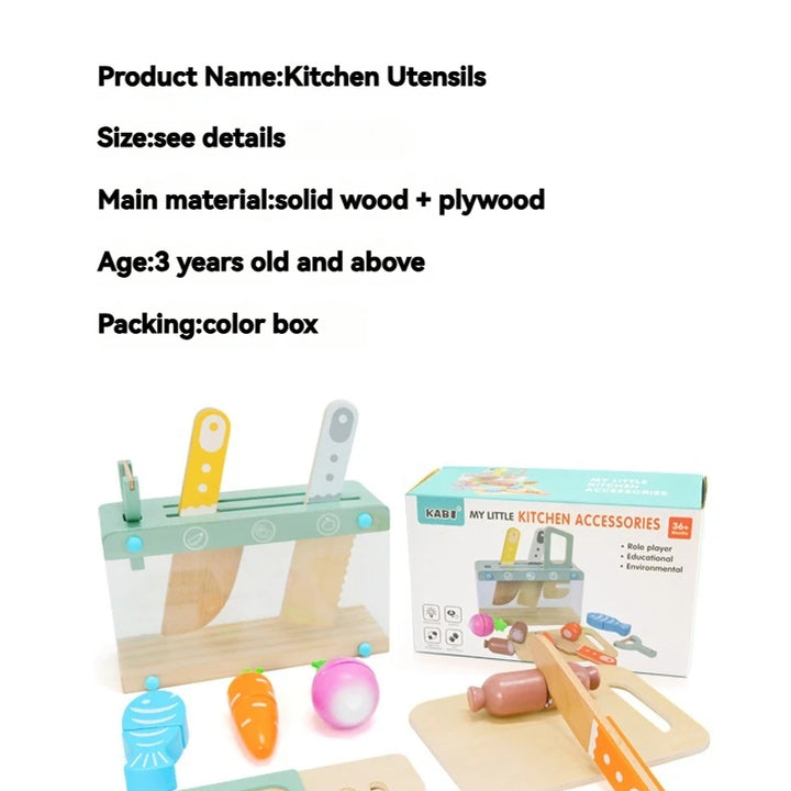 Children's simulated home cooking utensils, bowls, chopsticks, knives, forks, wooden simulation boys and girls' toy plates