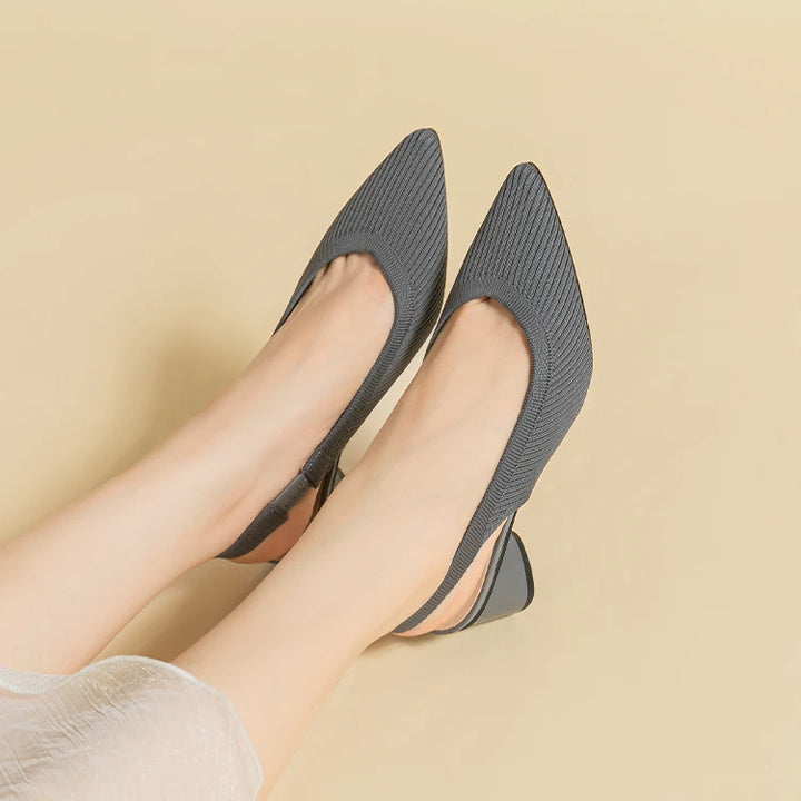 DIMANYU Women Dress Shoes Knitted Solid Color Toe Back Trip Fashion Sandals Women Pointed Toe Shallow Sidespace Women Sandals