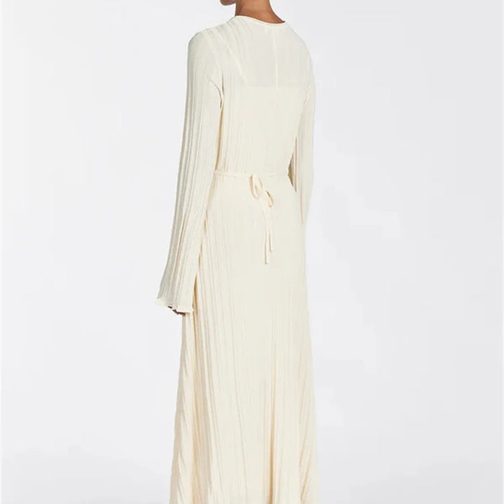 Tossy Knitwear Fashion Loose Maxi Dress Lace-Up High Waist Ribbed Long Sleeve Party