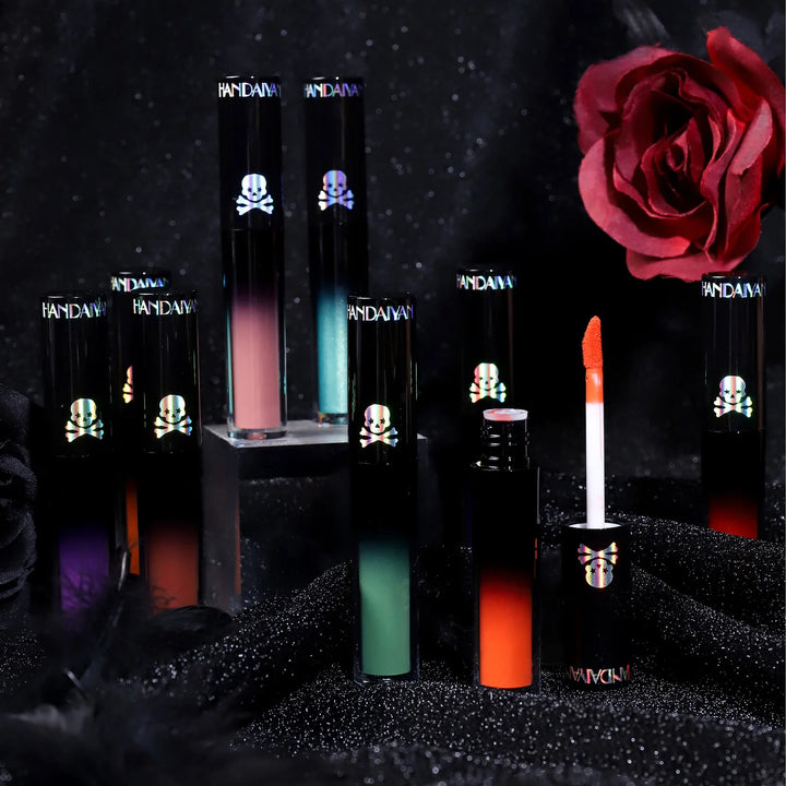 Halloween Black Purple Lip Gloss 4 Piece Set Matte Long Lasting Vampire Lip Tint Cosplay Makeup Non Stick Lipstick