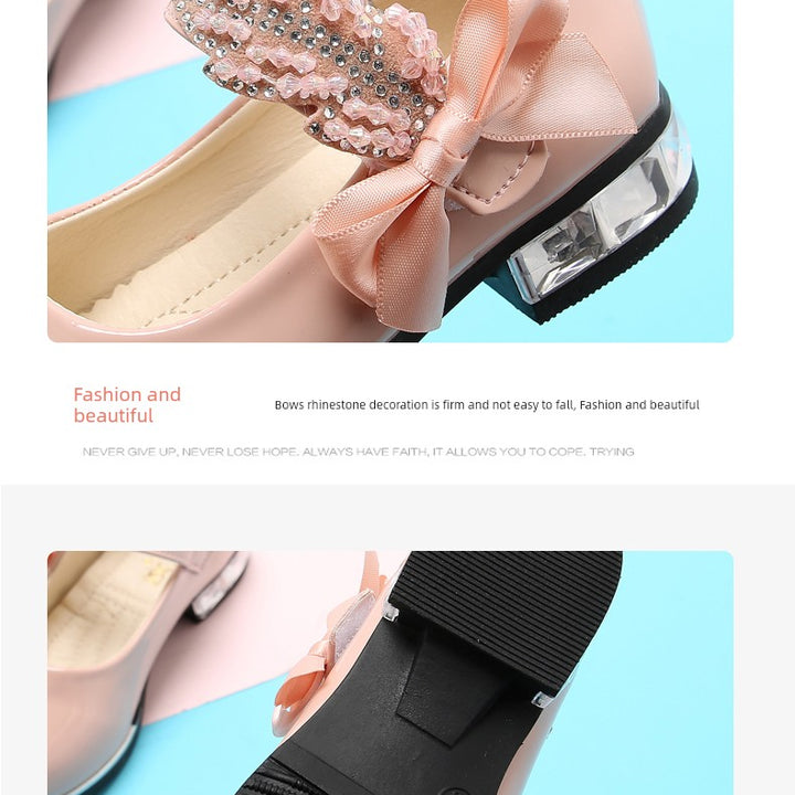 Girl Princess Little Leather Shoes 2025 New Arrival Kids Black Crystal Student Performance Flats Children's Soft Sole Children's Shoes