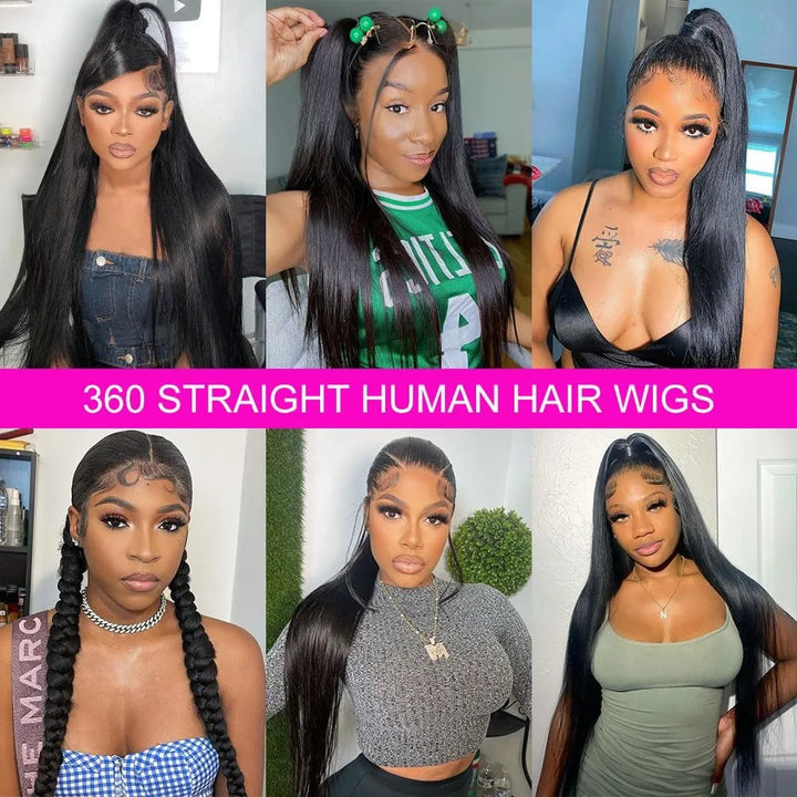 Hidden Strap Straight 360 Lace Front Wigs Human Hair Pre Plucked 12A Glueless Brazilian Virgin Wig With Drawstring HD Full Lace