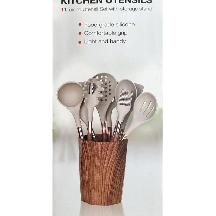 Kitchen Utensils Silicone Cooking Utensils Kitchenware, Gold-plated Wood Grain Handle, Spatula, SpoonsCooking Pots Set