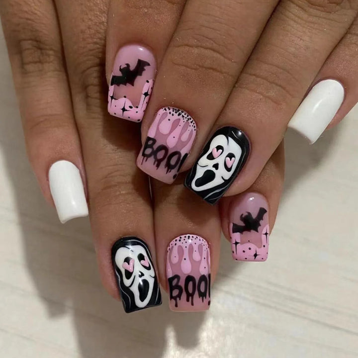24Pcs Halloween Ballet False Nails with Jelly Blood Droplet Shading Design Coffin Press on Nails Mysterious Atmosphere Fake Nail