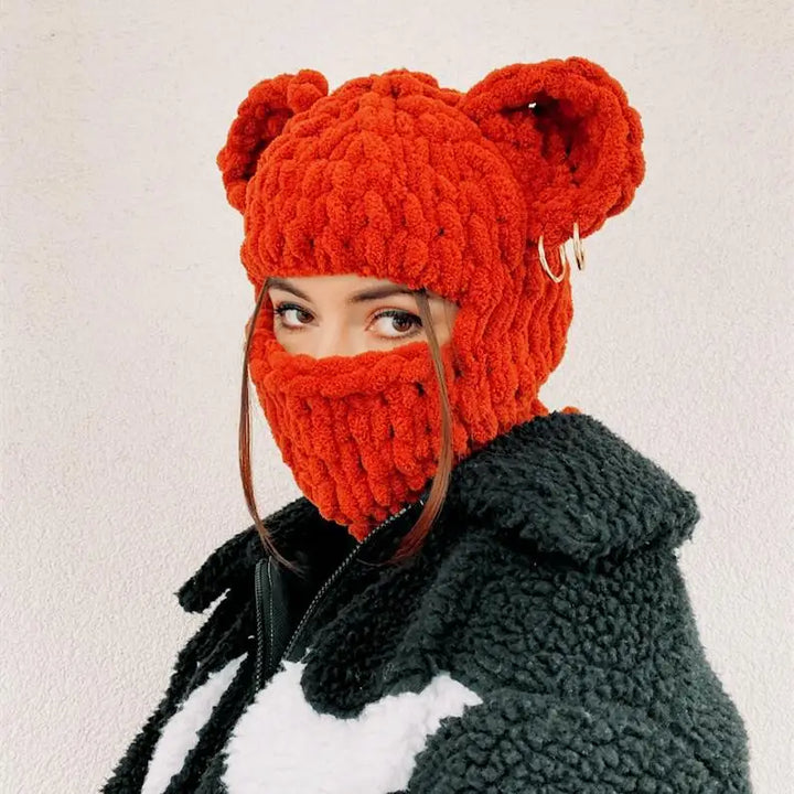 Halloween Funny Rabbit Ears Creative Knitted Hat Beanies Warm Full Face Cover Ski Mask Hat Windproof Balaclava Hat Outdoor Sport