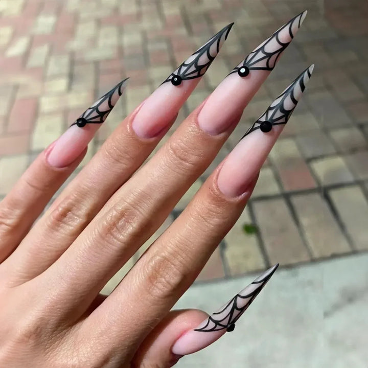 24Pc Halloween False Nails with Almond Head Designs Cute Clown Fake Nails French Full Cover Manicure Press on Nail Tips for Girl