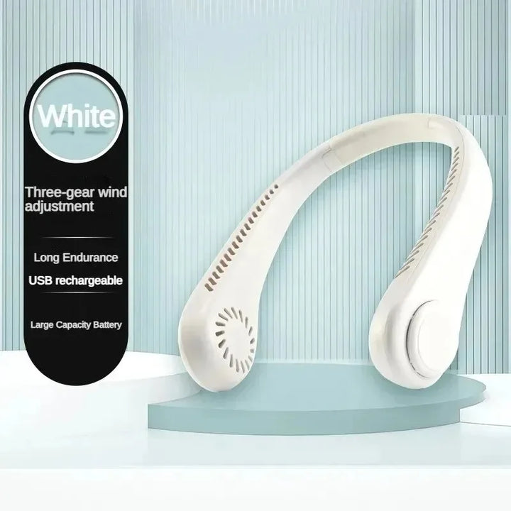 Long endur New Mini Neck Mounted Fan Portable Bladeless Neck Rechargeable Air Cooler 3 Speed Mini Summer Sports Fan Outdoor