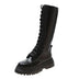 Women Motorcycle Boots Wedges Flat Shoes Woman High Heel Platform PU Leather Boots Lace Up Women Shoes Black Boots Girls2021