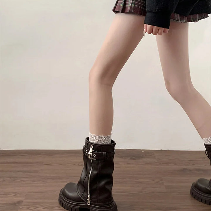 Winter Women Biker Boots Fashion Belt Buckle Ladies Elegant Platform Flats Short Booties Casual Women's Knight Booties
