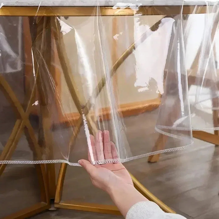 1pc Closed Edge Round  Desktop PVC Transparent Tablecloth Waterproof and Oil Proof Table Cloth  Coffee Table Table Cloth