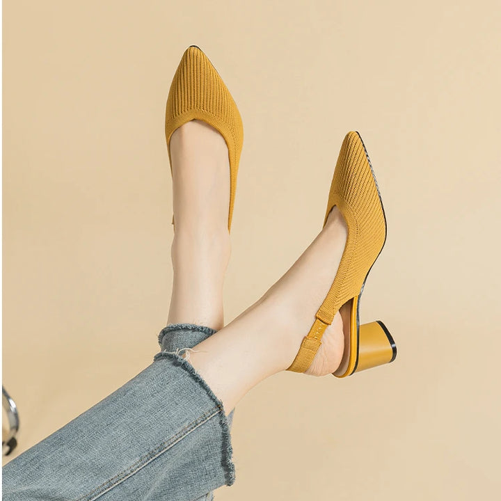 DIMANYU Women Dress Shoes Knitted Solid Color Toe Back Trip Fashion Sandals Women Pointed Toe Shallow Sidespace Women Sandals