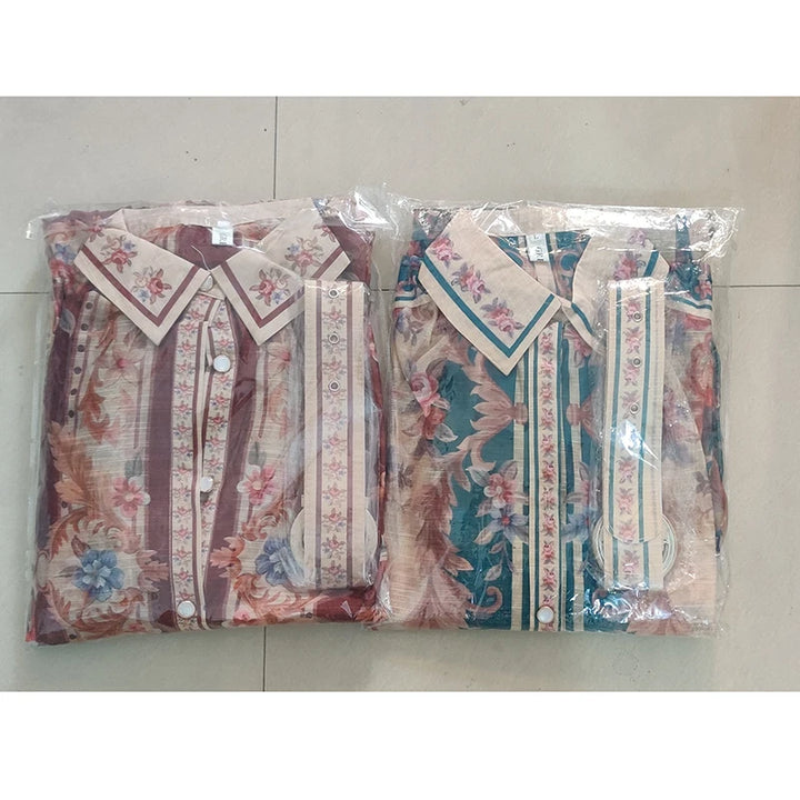 New Retro Court Printed Lapel Lantern Sleeve Cinched Waist Single Breasted Long Sleeve Elegant Long Dress