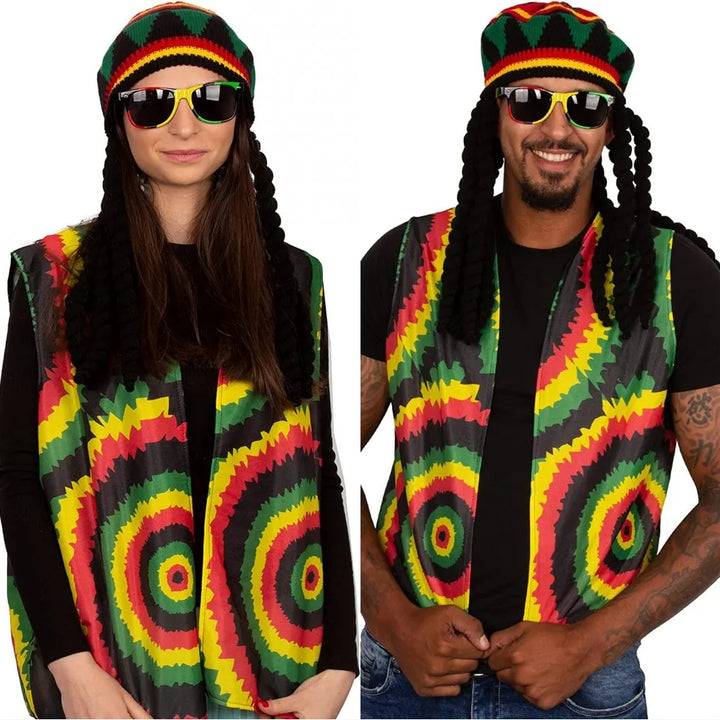 Handmade Crochet Knit False Braid Hat Jamaican Bob Rasta Beanie Cap Dreadlocks Wig Bob Marley Caribbean Fancy Dress Up Headwear