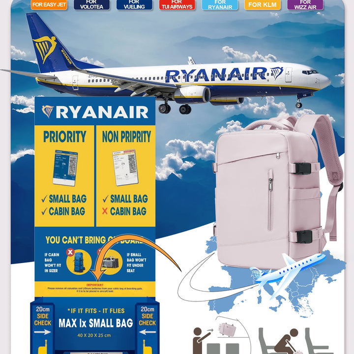 Women's Backpack Travel Suitcase Cabin Bag Aircraft Ryanair 40x20x25 Airplane Travel Bag Men Laotop Backpack Wizzair Carry On