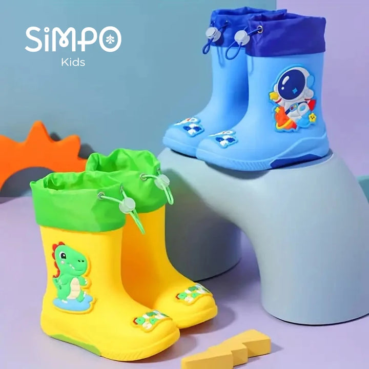 Kids' Mid-Calf Rain Boots Non-slip Durable With A Drawstring To Prevent Water Ingress High-Quality Rubber Waterproof Shoes