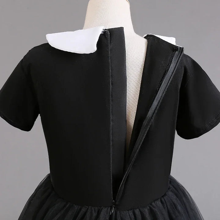 Halloween Carnival Girls Costume Cute Doll Collar Kids Black Gothic Dress Girls Prom Gown Party Wednesday Addams Cosplay Outfits
