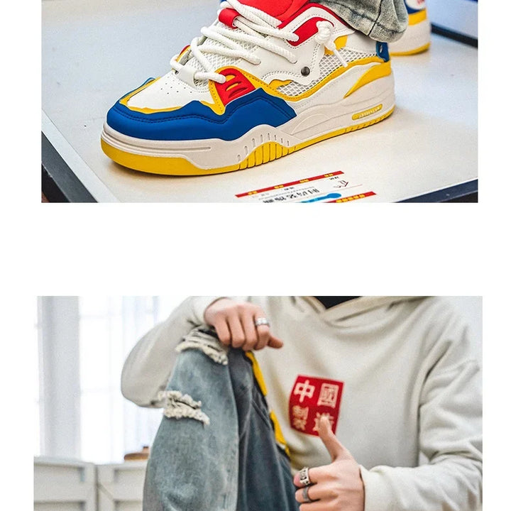 Men's Vulcanized Shoes Trendy Personalized Teenagers Casual Shoes Round Toe Lace-Up Plus Size Platform Shoes Men Shose For Sale