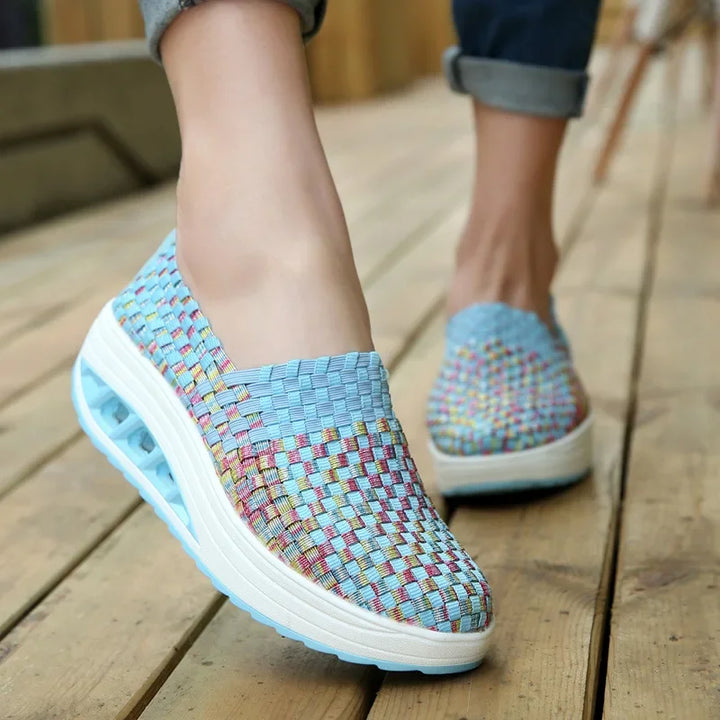Women Sneakers Casual Wedges Increased Platform Shoes Woman Woven Breathable Sneakers Tenis Shoes Zapatillas Chaussure Femme