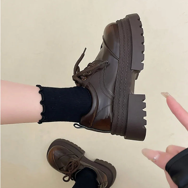 2025 Spring Women JK Mary Jane Shoes Fashion Lace Up Shoes Vintage Platform Elegant Thick Heel Shoes