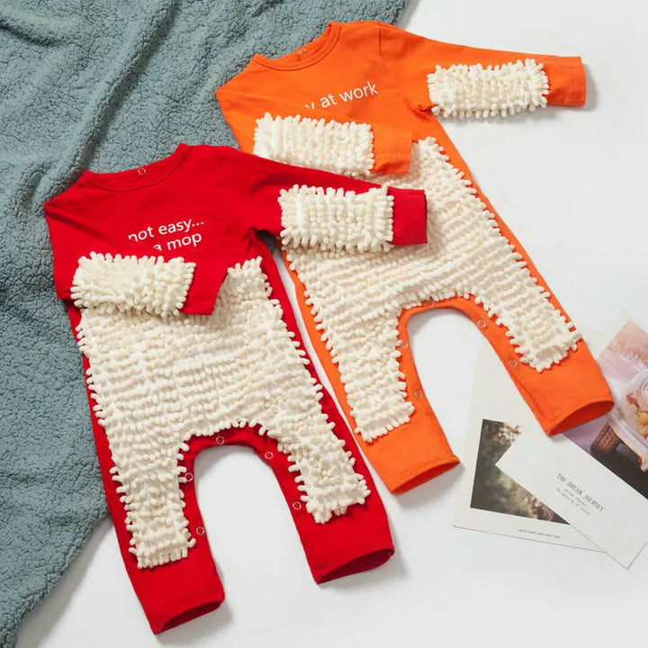 Baby Clothes 2024 New Baby Crawling Clothes Baby Mopping Crawling Clothes Dark Button English long-sleeved Jumpsuit