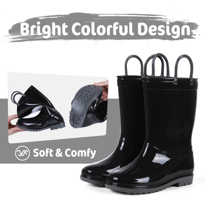 Kidmi Children Rain Boots Girls And Boys Outdoor Non-slip Rubber Rain Shoes Cute Easy Clean Kids Waterproof Boots With Handles