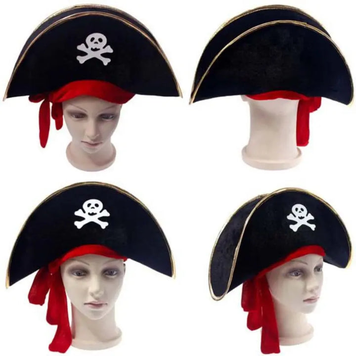 Black Pirate Hat Pirate Captain Cosplay Costume Props Print Skull Cap Dress Up Halloween Masquerade Party Decoration Kids Hat