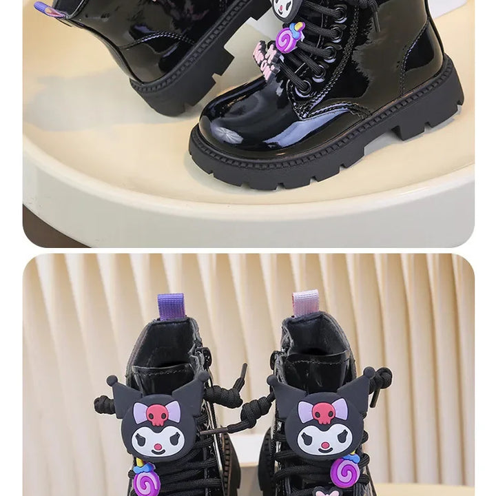 Kids Princess Shoes Cute Kuromi Soft Sole Girls Leather Boots Comfort Non-slip 2025 Autumn Winter New Children Short Boots Sweet