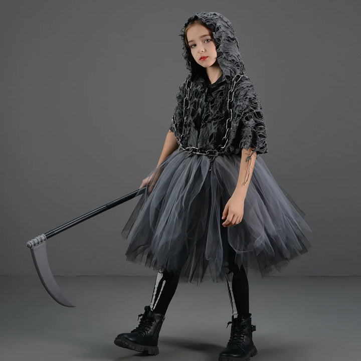 Halloween Grim Dresses Horror Death Cosplay Black Cloak Costume kids Girls Party Clothes Halloween Dress Demon Ghosts Costume