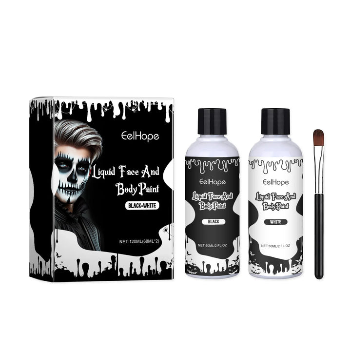 Halloween Party Liquid Face and Body Paint Black White High Coverage Long Lasting Color Vampire Makeup DIY for Paint Party 120ml