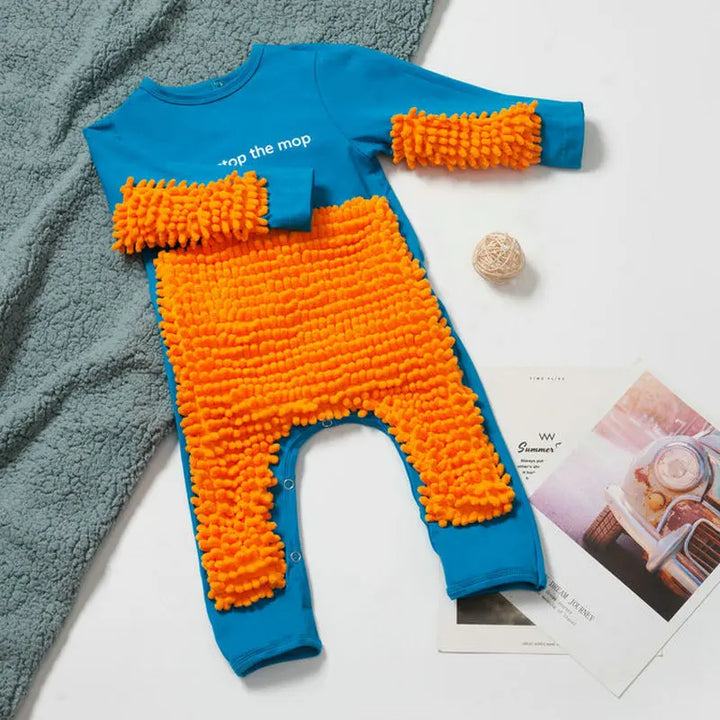 Baby Clothes 2024 New Baby Crawling Clothes Baby Mopping Crawling Clothes Dark Button English long-sleeved Jumpsuit