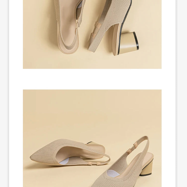 DIMANYU Women Dress Shoes Knitted Solid Color Toe Back Trip Fashion Sandals Women Pointed Toe Shallow Sidespace Women Sandals