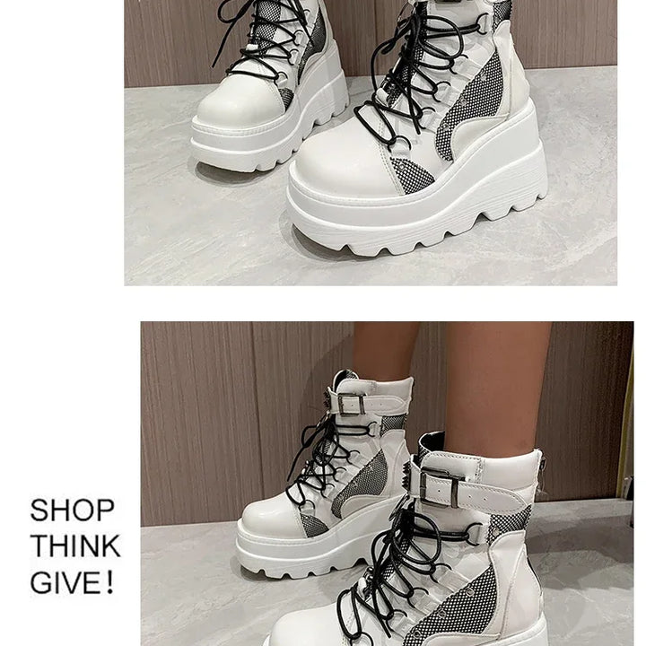 Women's Boots 2024 Autumn Women Ankle Boots Platform Wedges High Heels Short Boots New Fashion Design Zip Cosplay Shoes of Women