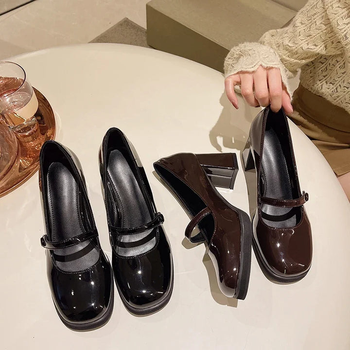 Women's Dresses Leather Shoes New Spring Autumn Women's Loafers Fashion Catwalk Versatile Mary Jane Shoes Ladies High Heel Shoes