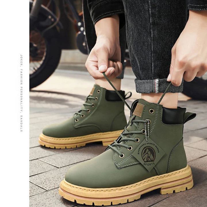 High Top Men's Ankle Boots Designer Luxury Man Motorcycle Boots British Style Leather Boots Brand Lace-Up Men Shoe Botas Hombre