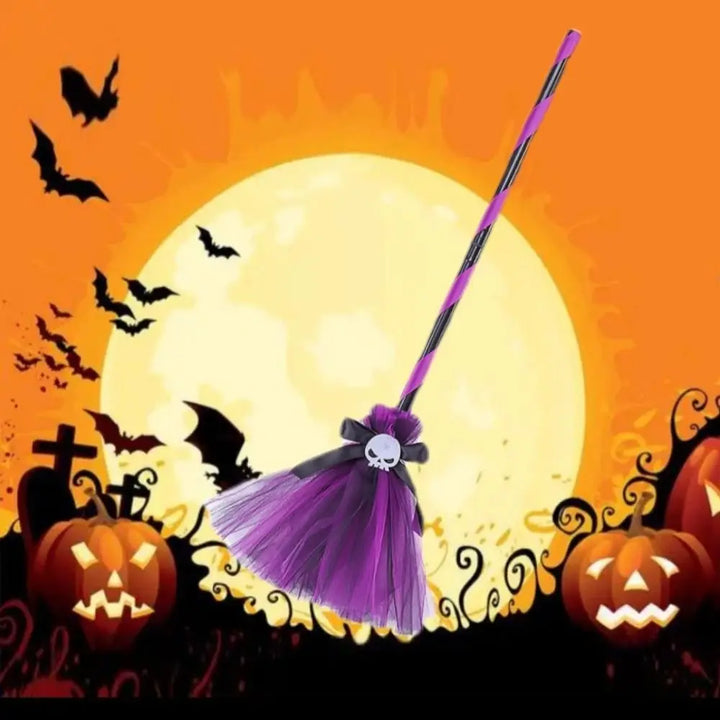 3D Halloween Witch Hat DIY Eye-catching Halloween Broom Ornaments Cartoon Witch Dress Up Ornaments Decor Accessories
