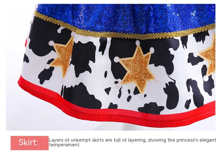 Halloween Boys Girls Children Bow Tie Ballet Skirt Denim Scarf Vest Clothes Princess Dress Toy Cartoon Role Playing Set Clothing