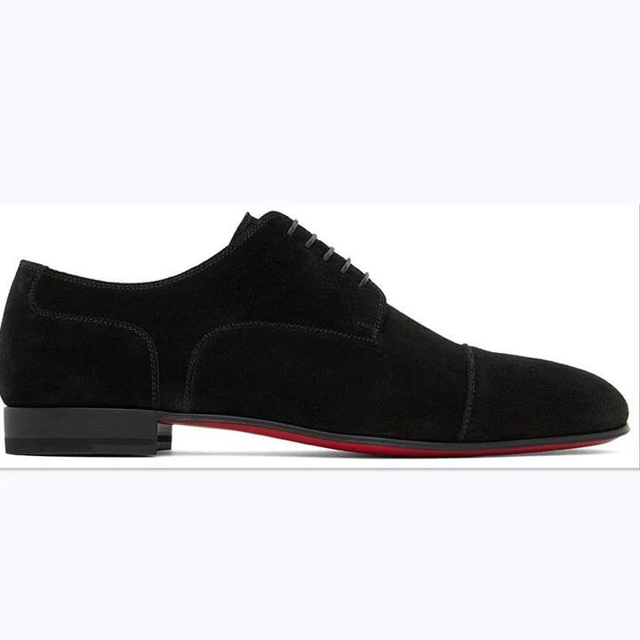 New Red Sole Men Shoes Black Flock Derby Shoes Breathable Lace-up Handmade Men Shoes Free Shipping Chaussures Pour Hommes